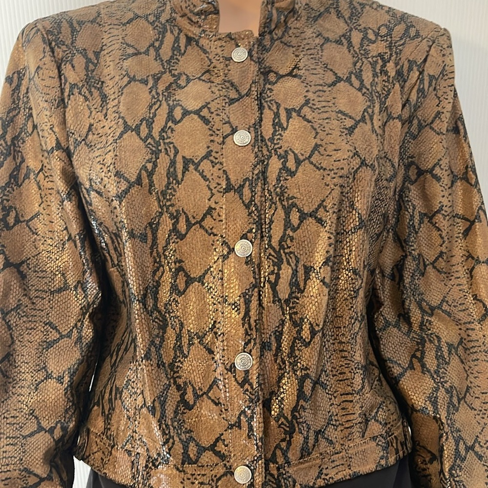 Double D Ranch Yoakum Snake Print Leather Jacket 
Size Large